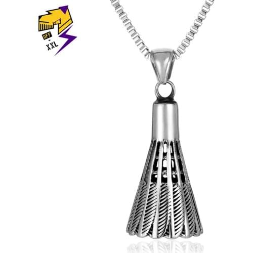 Silver Colour Stainless Steel Male Chains Necklaces Badminton Pendant Necklace for Men/Women Fitness Athlete Sport Gym Jewelry