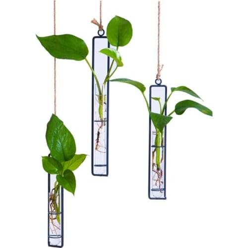 Hanging Glass Tubular vase Iron frame Hydroponic tube container Hydroponics Flower Arrangement
