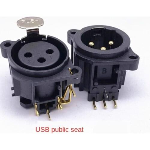 Gold plated copper curved three core gun head socket 3-core XLR cannon socket balanced audio gun socket plug