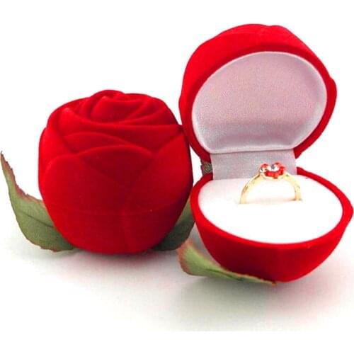 Romantic Rose Flower Flocking Ring Box Holder Wedding Propose Engagement Valentine Day Gift Packing Jewelry Case New