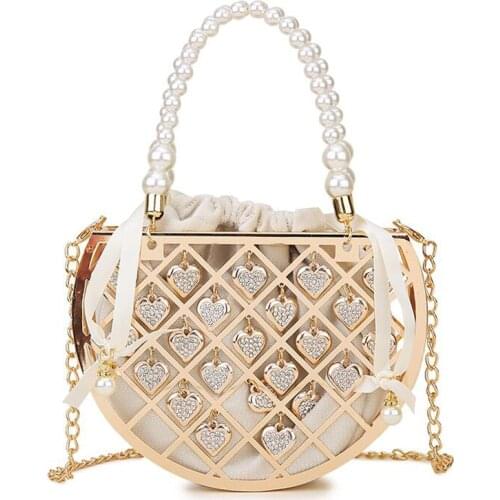 Metal Bucket Hollow Design Luxury Women Party Evening Bag Purses and Handbags Ladies Shoulder Chain Bag Banquet Handbag Totes