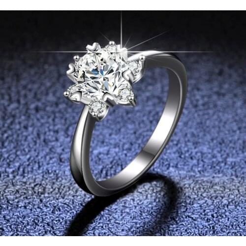 Silver Platinum 1 Carat Excellent Cut Diamond Test Pass D Color Good Clarity White Moissanite Snowflake Ring Silver 925 Jewelry