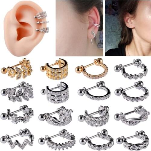 New 1 PCS 20G Surgical Steel Barbell With CZ Hoop Ear Tragus Cartilage Helix Earrings Ear Studs Ear Cuff Rook Woman Lobe Piercin
