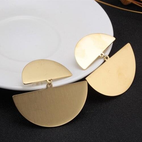 Big Size Fan Sequins Earrings Women Gold Plating Stainless Steel Female Classic Simple Party Earring Jewelry Accessory
