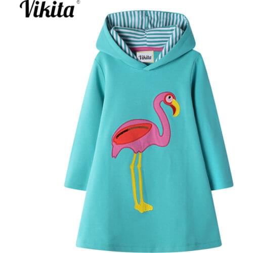 VIKITA Girls Dresses Hoodies Flamingo Unicorn Long Sleeve Pencil Dress Kids Hoody Dresses for Girl Children Christmas Dress