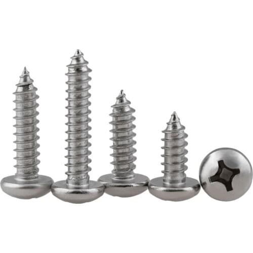 GuHua Cross Round Head Self Tapping Screw PA 316 Stainless Steel Philips Pan Head Tapping Wood Screws GB845 M3.5M4M5M6 10Pcs