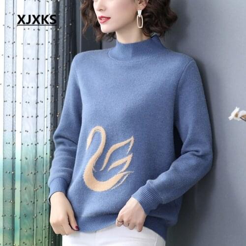 XJXKS 2020 winter new thick warm comfortable women turtleneck sweater loose plus size women cashmere knitted sweater pullover