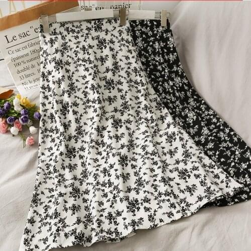 Retro Floral High Waist Mid Length Skirt Women 2021 Summer Autumn Fashion Leopard Print Korean Elegant Causal A-line Midi Skirt