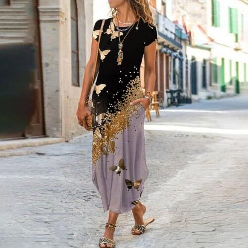 2021 Womens Summer Casual T-shirt Dresses Fashion O-neck Pockets Beach Short Sleeve Loose Maxi Long Dress #T2G