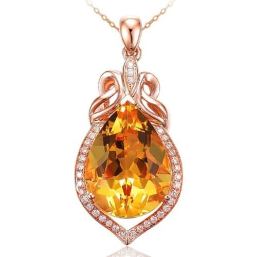 Citrine gemstones yellow crystal pendant necklaces for women18k rose gold color choker chain diamond luxury jewelry bijoux gift