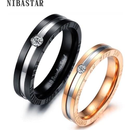 Gold and Black Stainless Steel Crystal Couple Ring And Write Romantic Words " The World looks Wonderful When I am With You"