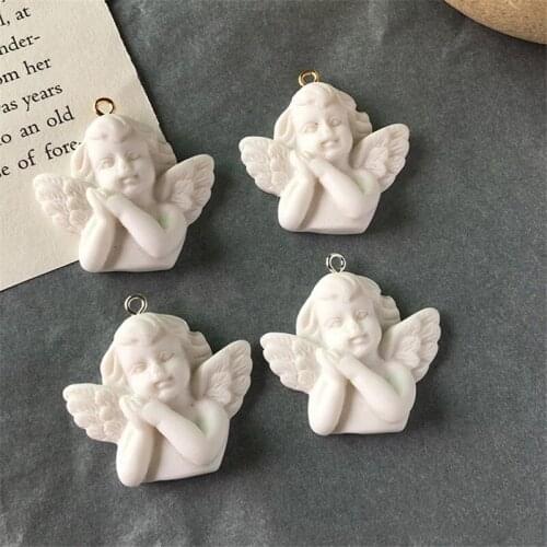 10pcs White Wing Angel 3D Resin Charms For Jewelry Findings Cute Baroque Girl Necklace Pendant Keyring Earring Accessory 28*32mm