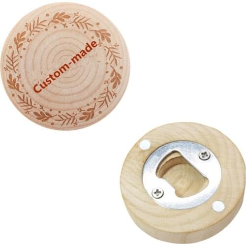 100pcs kitchen accessories fridge magnet eco-friend wood round Beer Bottle Opener custom logo DIY unique design business gifts