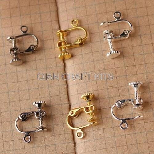 12pcs premium Adjustable brass Screwback Clip-On Earrings silver gold bronze Clip On Screw Back Earring Findings mixed colors