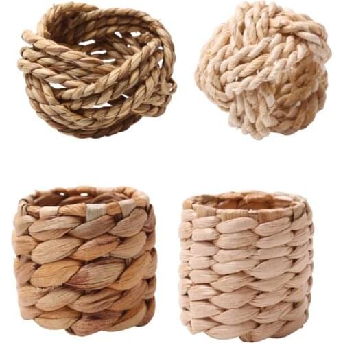 12Pcs Woven Napkin Ring Bamboo Napkin Buckle Wedding Table Decoration Waxed Twine Napkin Loop Serviette Circle Napkin Holder