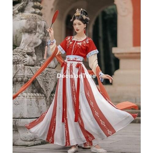 2021 traditional chinese dress women party dress flower embroidery hanfu costumes princess stage dress folk dance costume