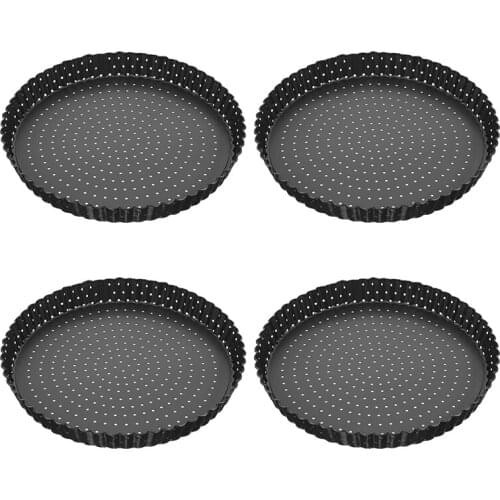 4 Pack Quiche Tart Pan,5 Inch Round Perforated Pizza Baking Tray Non-Stick Tart Tin with Holes for Cakes,Pies,Quiches