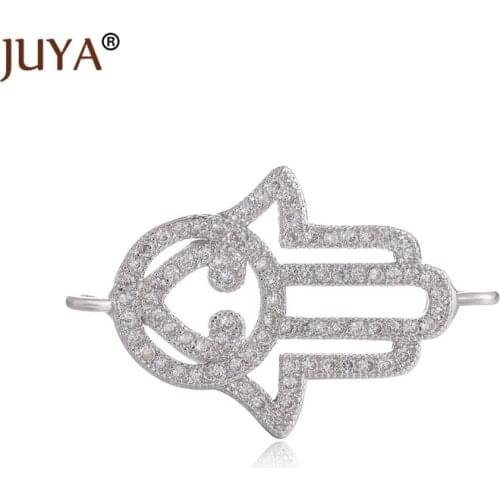 5 Styles Copper Zirconia Jewelry Findings Fatima Hand Connectors Evil Eye Hamsa Palm Charms Pendant DIY Bracelets Necklaces