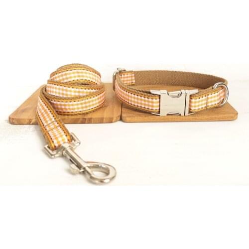 Free engrave name ID Unique Style Brown Plaid Dog or Cat Collar or Leash Set for Pets