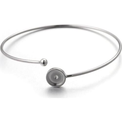 Stainless Steel Bracelet Bangle Round Blank Base Fit 8/10mm Cabochon Cameo Trays Bezel Setting DIY Jewelry Making Adjustable