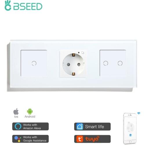 Bseed 1 Gang Smart Switches Plus Wifi EU Socket 2 Gang Touch Switch DIY Wifi Control Work With Tuya Smart Life Home Decoration