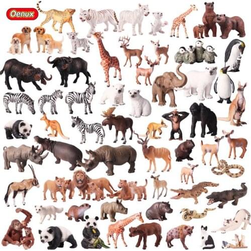 Oenux Realistic Wild Animals Action Figures Toys Animal Zoo Lions Tigers Bear Panda Solid PVC Model Figurines Toy For Kids Gift