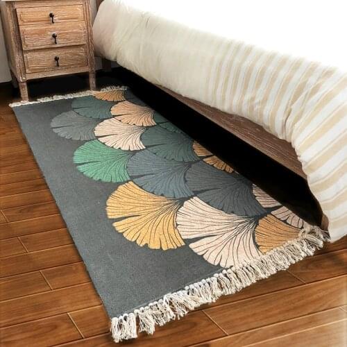 French carpet romantic bedside bed bedroom mat floor mat square cotton and linen personality plant bed tail household mat CL0328