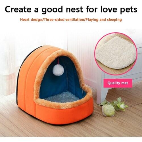 Pet Dog Cat Bed Puppy House with Toy Ball Warm Soft Pet Cushion Dog Kennel Cat Castle UD88