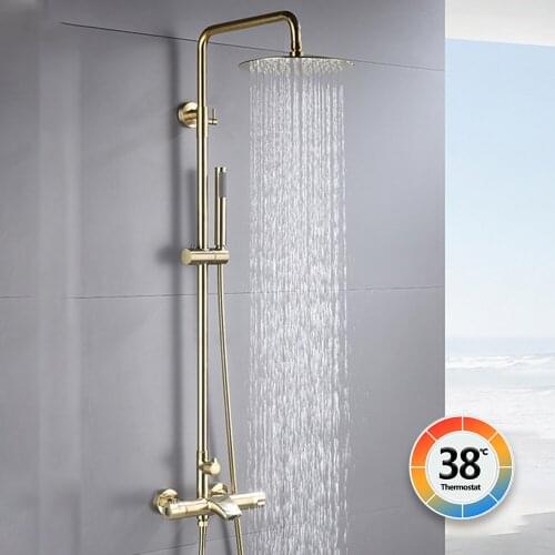 Brushed Gold Thermostatic Shower Set Rain Shower Set Shower Faucet Hot And Cold Shower Faucet BathtubThermostatic Shower Mixer
