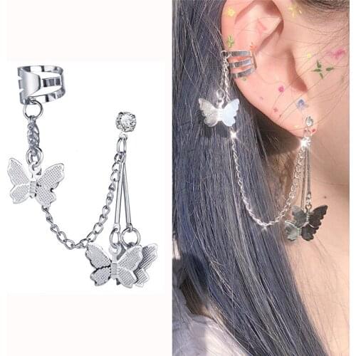 2021 Fashion Trend Butterfly Clip Earrings Ear hook Stainless Steel Ear Clips Double pierced Earrings Women Girls Jewelry
