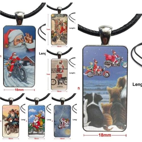 Motorcycle Christmas Necklace Fashion Long Chain With Rectangle Necklace Jewelry For Women Girls