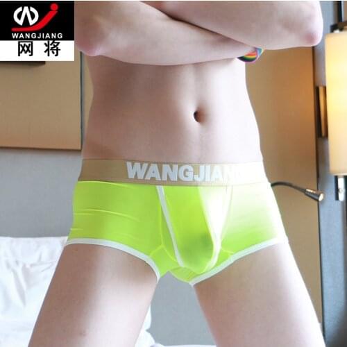 Transparent Summer New Gay Mens Underwear Ice Bullet Separation Low Waist Sexy Ice Silk oBoxer Shorts Free Shipping