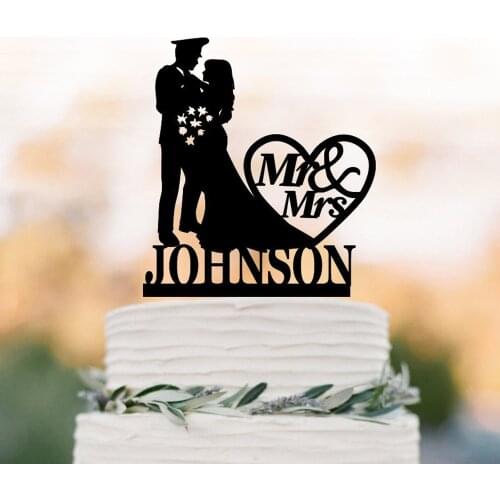 Custom name Wedding Cake Topper,Policeman and Bride silhouette Cake Topper,Unique topper,Mr and Mrs Wedding Decor Supplies