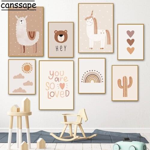 Nursery Wall Art Poster Unicorn Print Alpaca Posters Cactus Painting Rainbow Sun Prints Boho Wall Paintings Baby Kids Room Decor