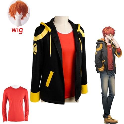 Anime New Mystic Messenger Costumes Cosplay 707 Saeyoung Luciel Choi Halloween Costume Hooded Outfits Hooded Jacket T-shirt