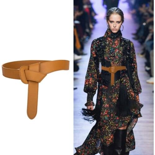 Newly designed womens knotted belt PU leather fashion womens dresses decorated with brown leather bow buttons designer belt
