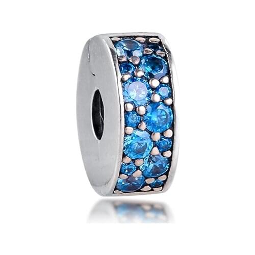 Wholesale 925 Sterling Silver Teal Shinning Elegance Spacer Clip Charm Fit Original Charms Bracelet Beads DIY Jewelry Making