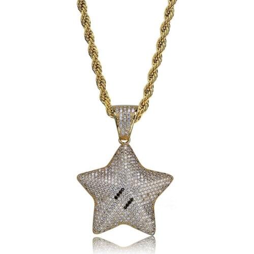 OMYFUN Silver Gold Color Star Pendant Necklace Full CZ Micro Paved Pendants & Necklaces Hip Hop Bling Men Women Joyas Accessory
