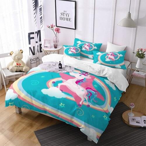 Unicorn Cartoon Bedding Kids Quilt Set Hippie Sheet Set For Kids Cute Unicorn Print Duvet Cover Home Bedclothes