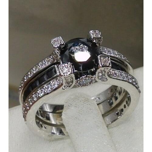 Choucong Wieck Stunning Jewelry 925 Sterling Silver Round black AAA CZ stones Wedding Women Ring Christmas Gift Size 5-10