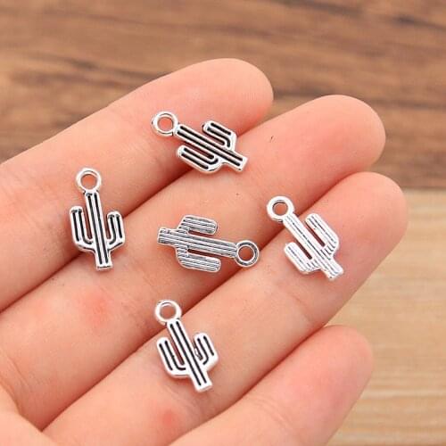 PULCHRITUDE 80pcs 8*15mm Metal Alloy Photo Color Mini Cactus Charms Plant Pendants For Jewelry Making DIY Handmade Craft