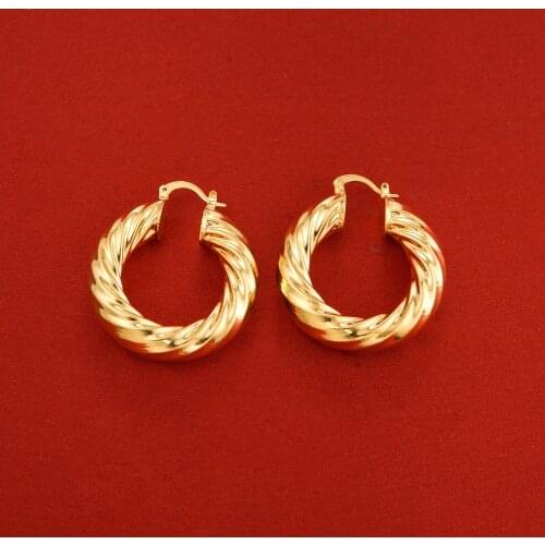 24K Gold Color Mix Colors Twisted Circle Hoop Earrings Jewelry