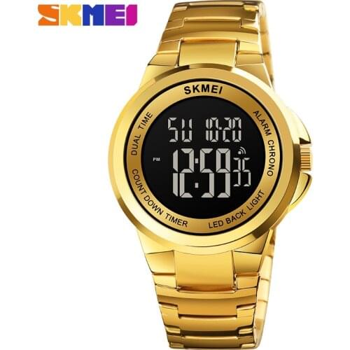 SKMEI Luxury Golden Fashion Digital Mens Watches Stainless Steel Electronic Male Clock Business Wrist Watch Reloj Hombre