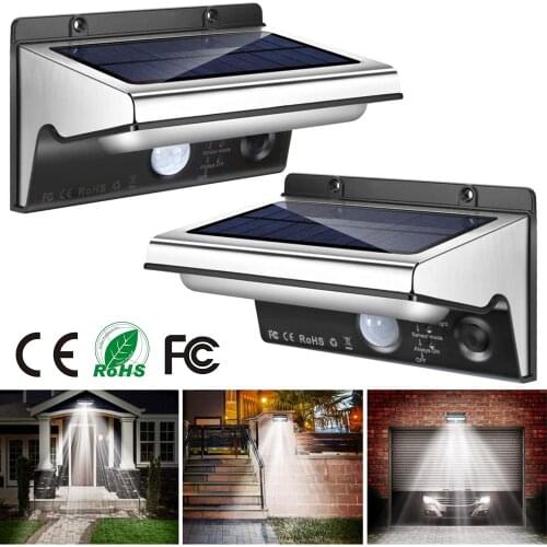 Solar Lights Outdoor Motion Sensor Solar Powered Security Wall Light 3 Optional Modes Stainless Steel Waterproof Solar Lights