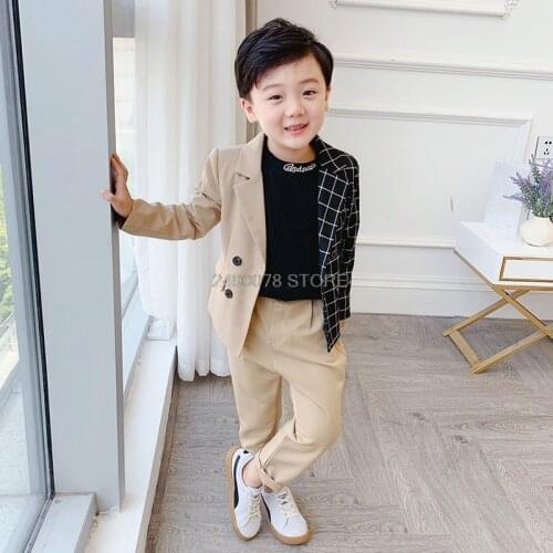 Flower Boys Formal Jacket Pants 2Pcs Wedding Suit Kids Clothing Set Children Dance Party Performance Tuxedo Dress Host Costume