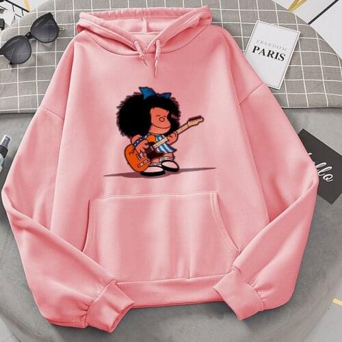 Harajuku Sweatshirt Hoodies PAZ Mafalda OR QUIERO Women Hoodie Print Hoodies Sweatshirt Casual Kawaii Pink Tops Female Clothing