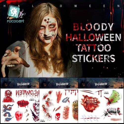 Halloween Scar Temporary Tattoos,Realistic Fake Face Scar Blood Wounds Zombie Vampire Bite Spider Stitches Bloody Tattoo Sticker