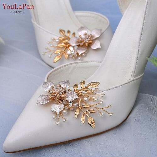 YouLaPan X27 Golden Wedding Flower Girl Shoes Buckle Flower Women High Heel Shoes Clips Alloy Leaves Bridal Shoe Clip Decoration