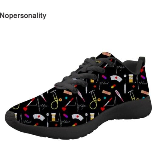 Nopersonality Casual Nursing Shoes for Women Breathable Female Ladies Lace Up Flat Personalized Female Ladies Mesh Sneakers Plus