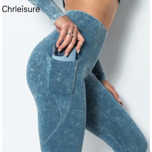 CHRLEISURE Women Seamless Leggings Sports High Waist Push Up Fitness Legging With Pockets Printed Gym Workout Female Leggins